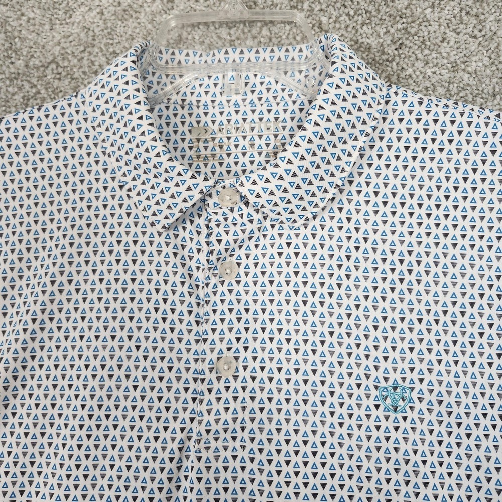 Ariat Polo Shirt Mens Large White All Over Geometric AriatTEK Performance